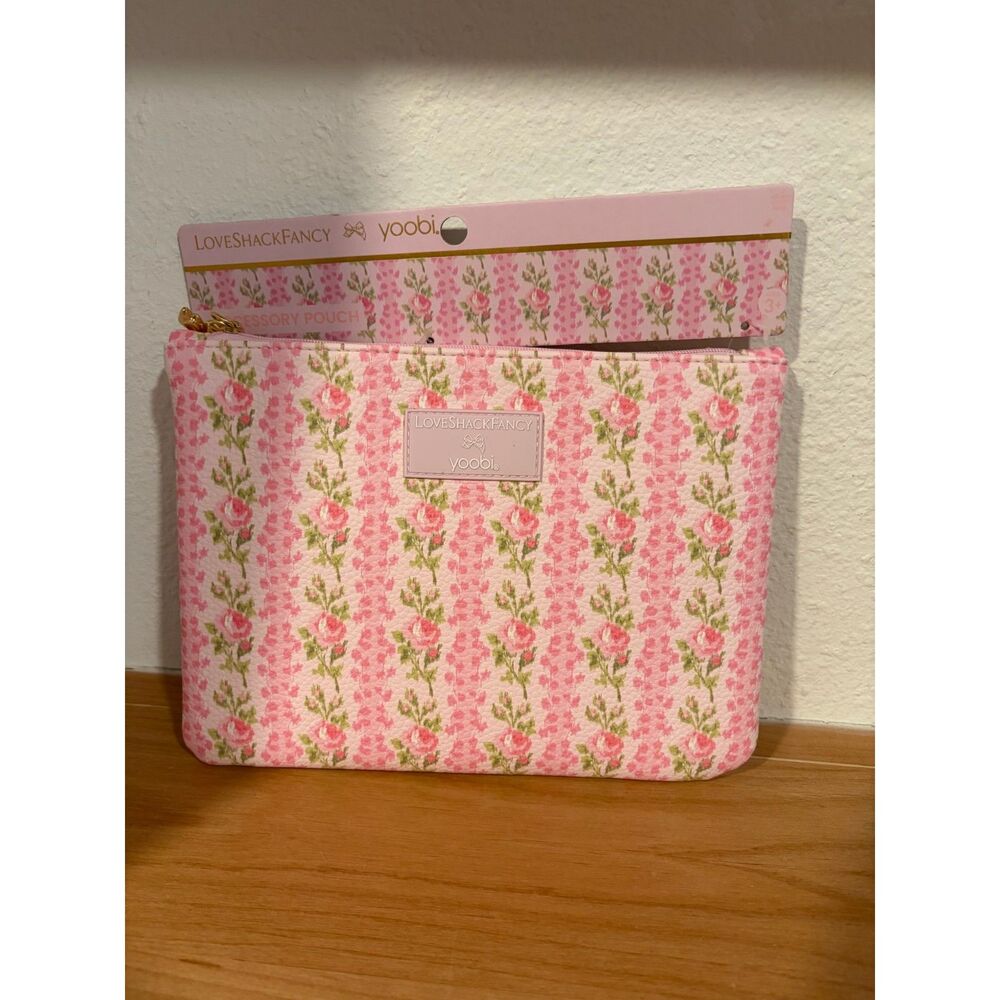LoveShackFancy x Yoobi Floral Accessory Pouch Cosmetic Makeup Bag Pink NWT
